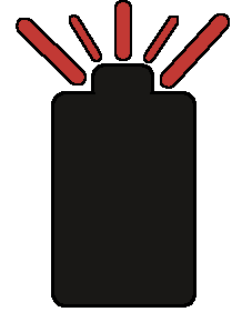 A drawing of an empty battery with red lines coming out of the top.